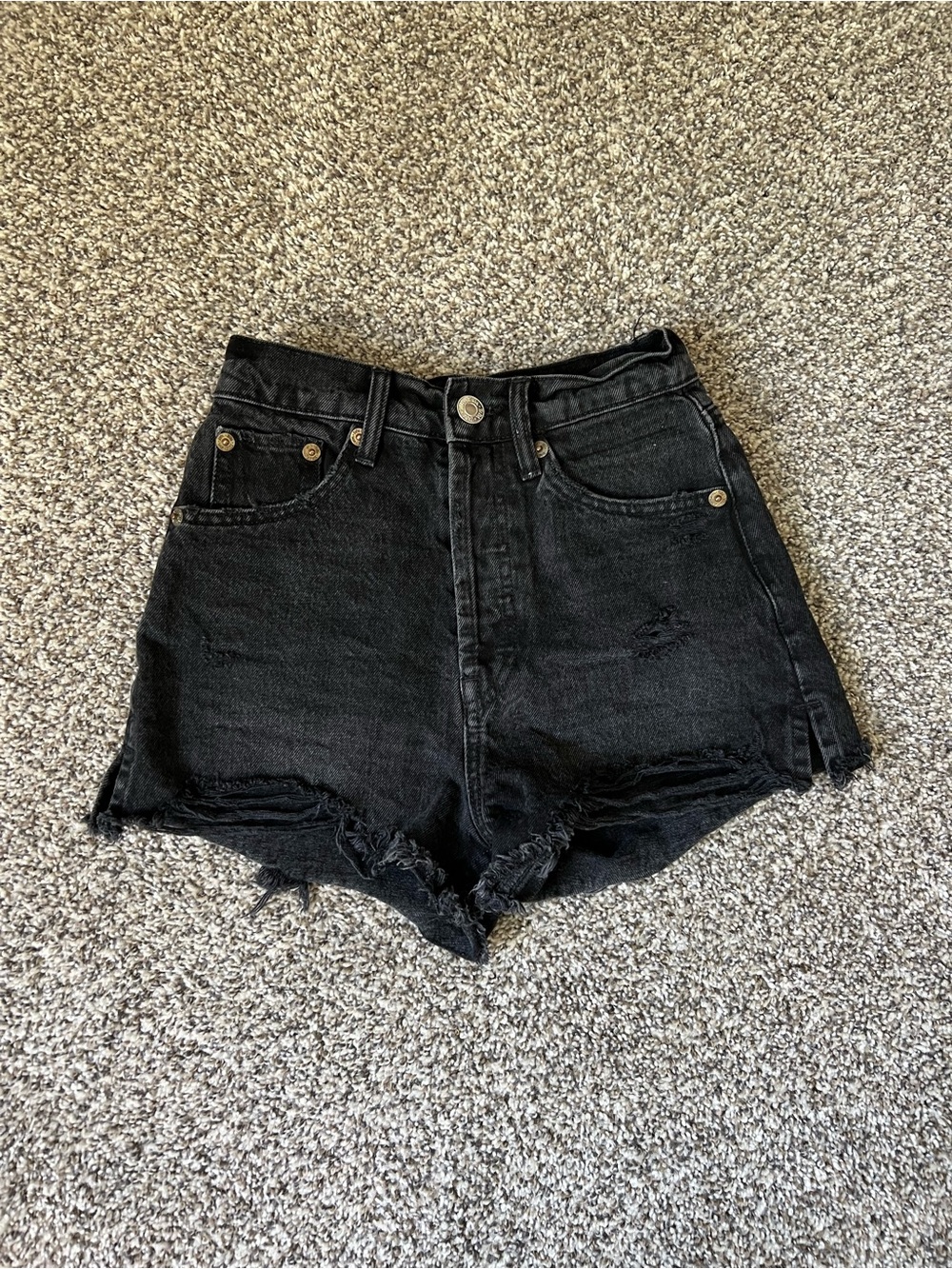Zara High-Waist Black Distressed Denim Shorts